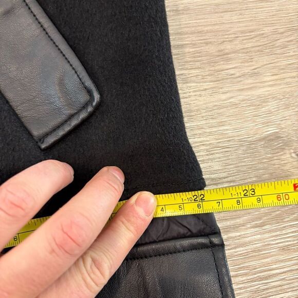 Badgley Mischka Women's Black Wool Leather Puffer Coat sz L - Picture 13 of 14